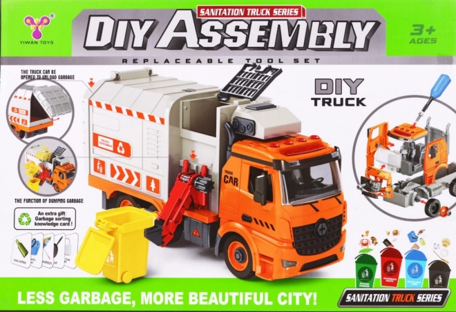 Camion de poubelle interactif pour enfants 3+ Apprendre l'écologie + 4 conteneurs + carte des déchets