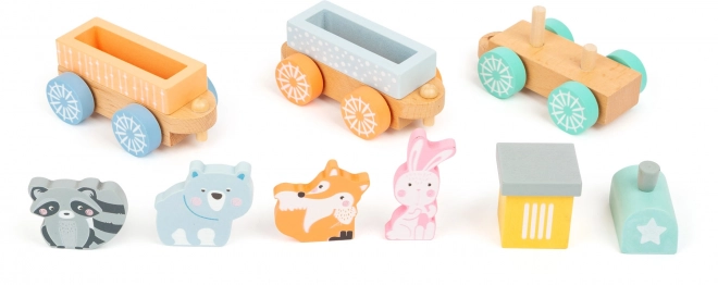 Petit train en bois aux couleurs pastel
