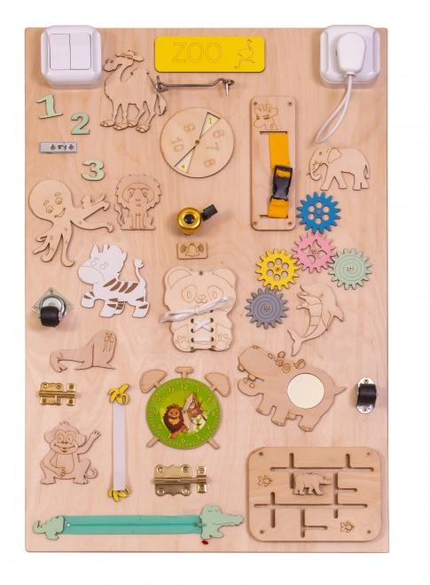 Tableau sensoriel en bois double face - ZOO