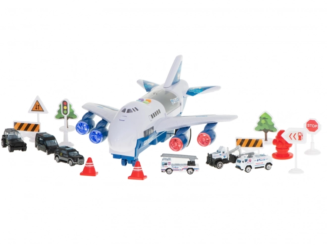 Avion cargo de police avec voitures