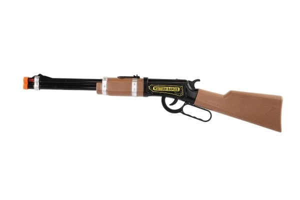 Fusil/Pistolet à répétition cowboy plastique 62x10cm à piles avec lumière sur carte