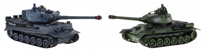 Chars radiocommandés 2 T-34 vs. Tiger pour enfants 3+ Modèles à tir 1:28 + Grande bataille de chars + Sons lumineux