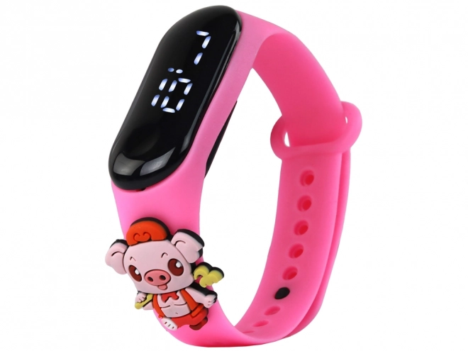 Montre tactile avec motif Cochon, bracelet rose réglable