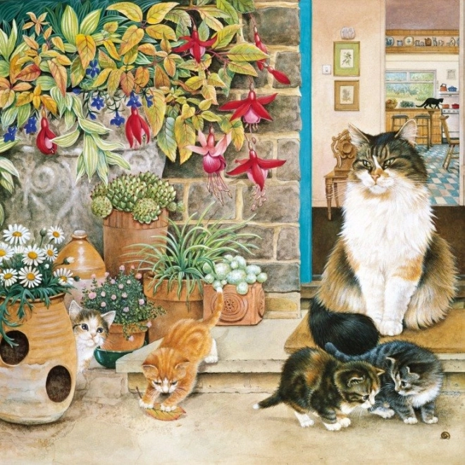 Puzzle carré Agneatha et ses chatons au porche 1000 pièces