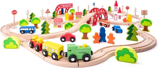 Circuit de train en bois avec pont