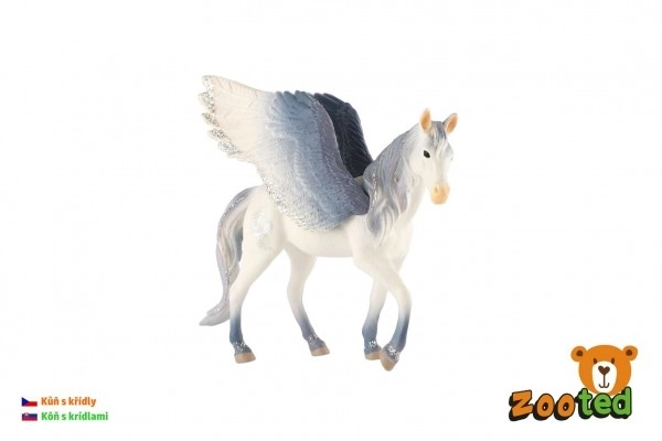 Cheval ailé blanc-gris en plastique zooted 14cm dans un sac