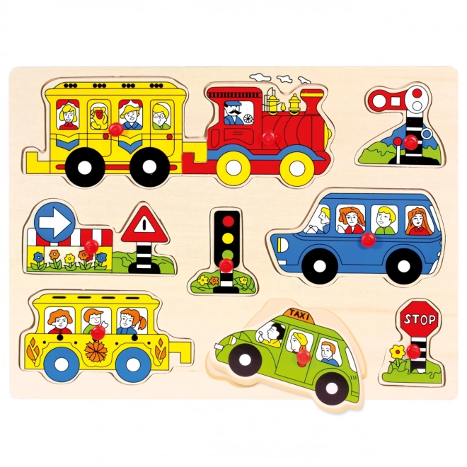 Bino Puzzle en bois encastrable transport