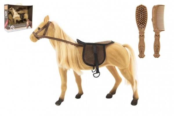 Grand cheval à brosser en peluche avec accessoires plastique 38cm dans une boîte 40x34,5x12cm