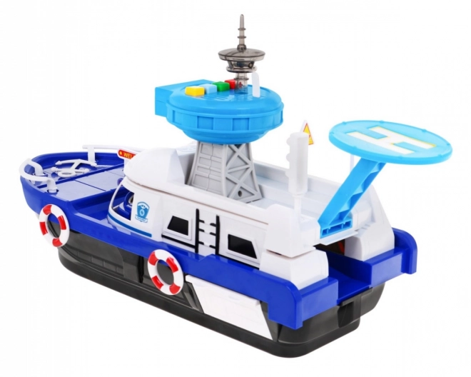 Bateau de police interactif 2 en 1 avec espace de rangement et lumières et sons