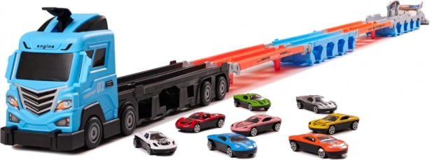 Camion dépanneuse avec piste de course double 210 cm, set de 8 pièces