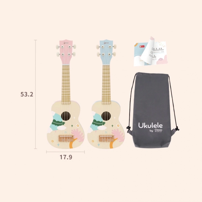 Ukulélé en bois classique pour enfants - Rose