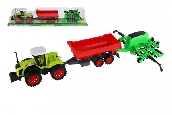 Tracteur avec remorque et herses