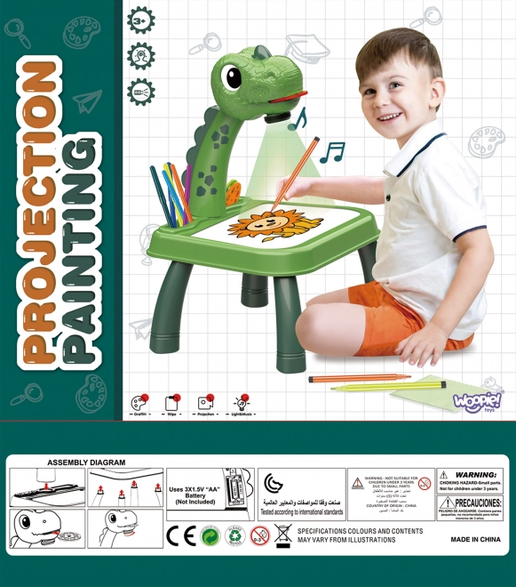 Projecteur WOOPIE Dinosaur avec tableau et feutres