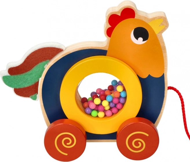 Jouet à tirer en bois Coq Cocorico
