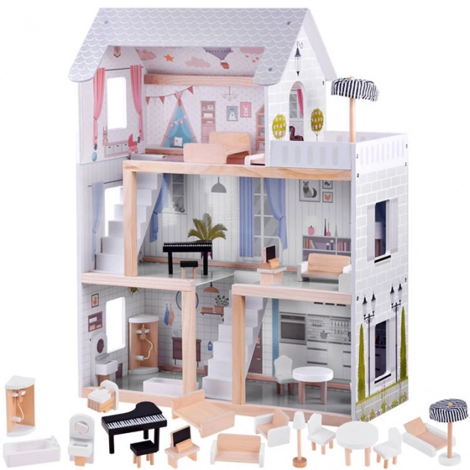Maison de poupée en bois avec lumières LED style boho 78cm