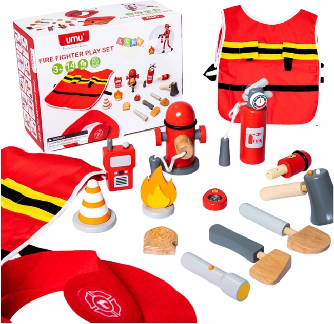 Set de pompier pour enfants avec costume et accessoires en bois