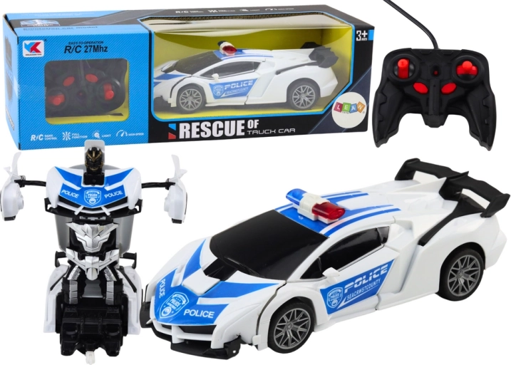 voiture de police RC 2‑en‑1 se transformant en robot avec lumières et sons