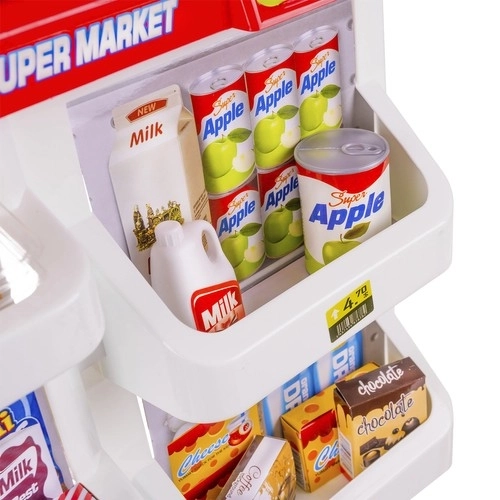 Supermarché avec caisse, panier et accessoires