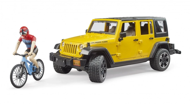 Bruder Jeep Wrangler Rubicon avec cycliste et vélo
