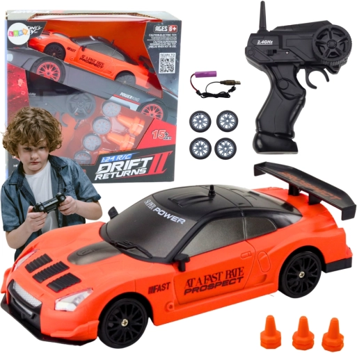 Voiture RC de sport 1:24 avec roues interchangeables, orange