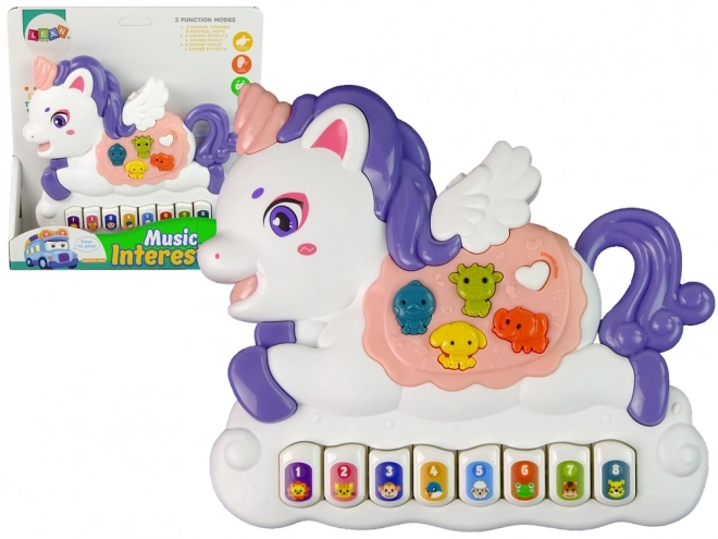 Piano interactif Licorne Sons Animaux Sons de véhicules Mélodies Blanc