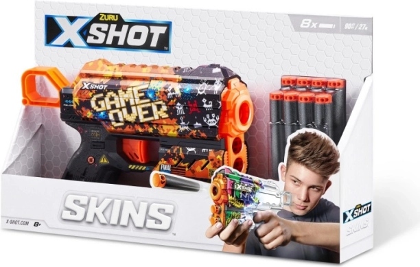 X-Shot Skins Flux – pistolet en mousse Game Over (8 fléchettes)