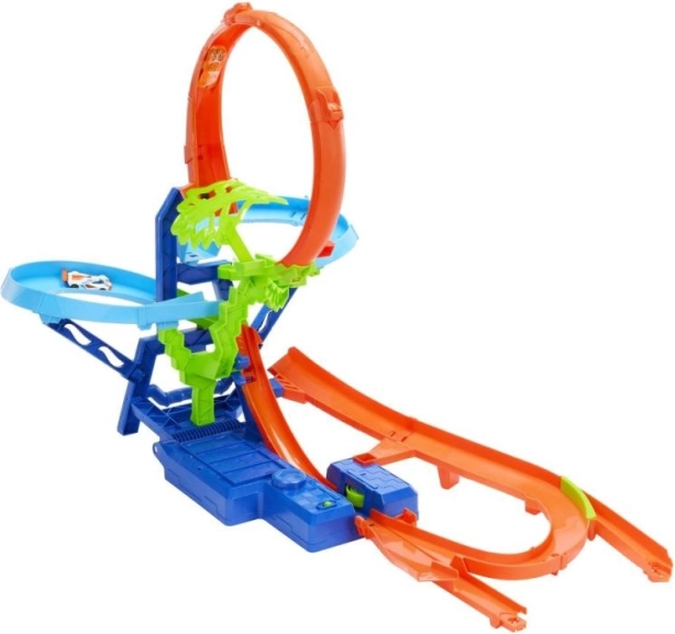 hot wheels stunt tracks collision en l’air – piste de course avec looping et accélérateur