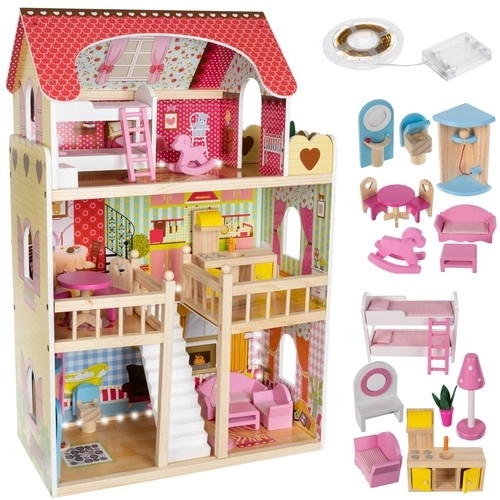 Maison de poupée en bois avec équipements 90 cm