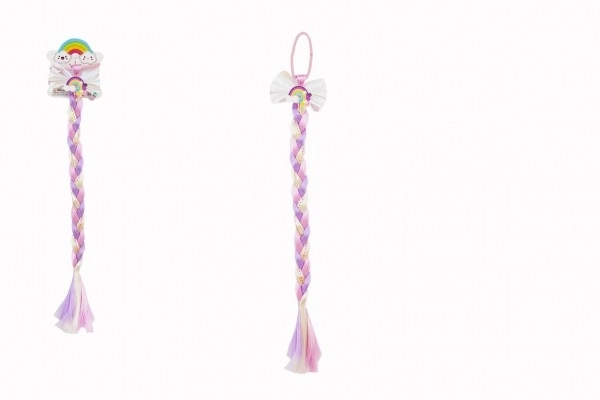 Élastique à cheveux avec nœud et longue tresse colorée à sequins 8x40cm en sachet