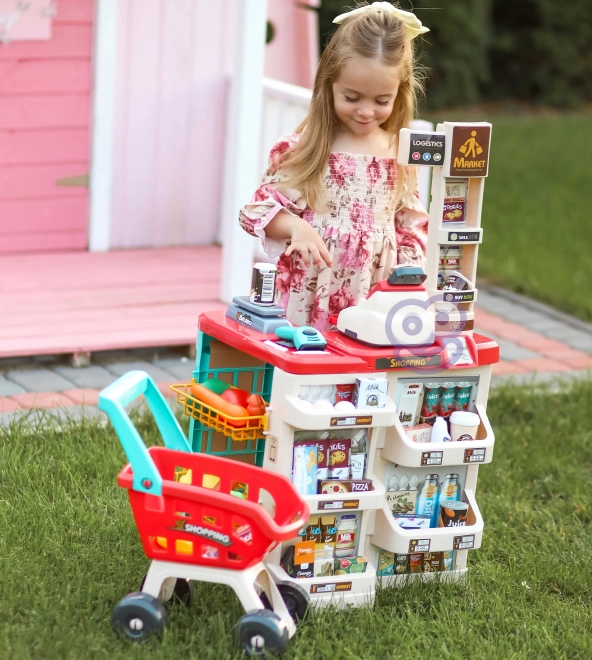 Supermarché avec chariot et scanner