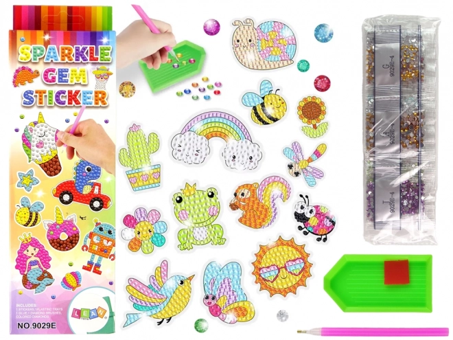 Set d'autocollants de broderie au diamant animaux jardin arc-en-ciel mosaïque