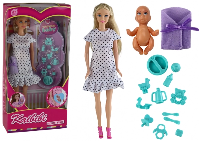 Poupée enceinte avec enfant et accessoires
