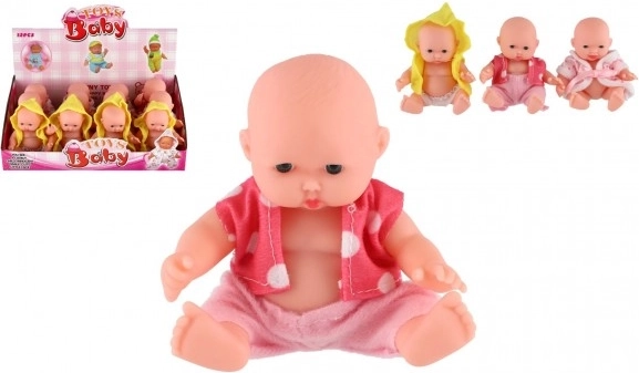 Bébé poupée 12 cm – corps en plastique rigide, 3 modèles, boîte de 12 pièces
