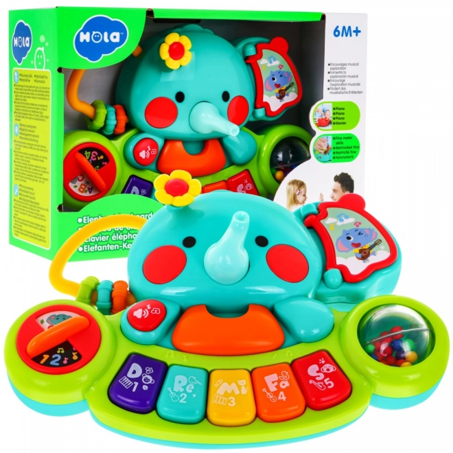 Éléphant interactif avec mini piano pour enfants 6m+ Jouet musical et hochet