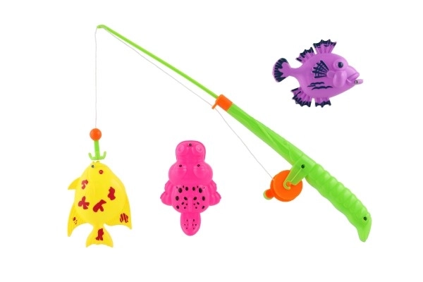 Jeu de pêche/magnétique en plastique 3pcs+canne à pêche en plastique 34cm mix de couleurs sur carte