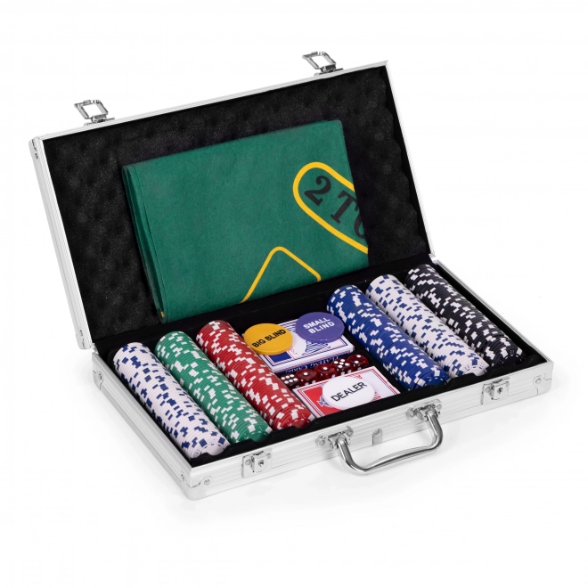 Set de Poker Blackjack 300 jetons 2 paquets de cartes Tapis de jeu Mallette de transport verrouillable