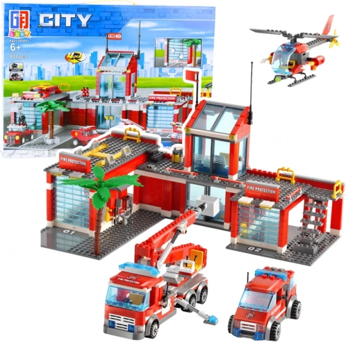 Kit de construction caserne de pompiers avec véhicules 808 pièces