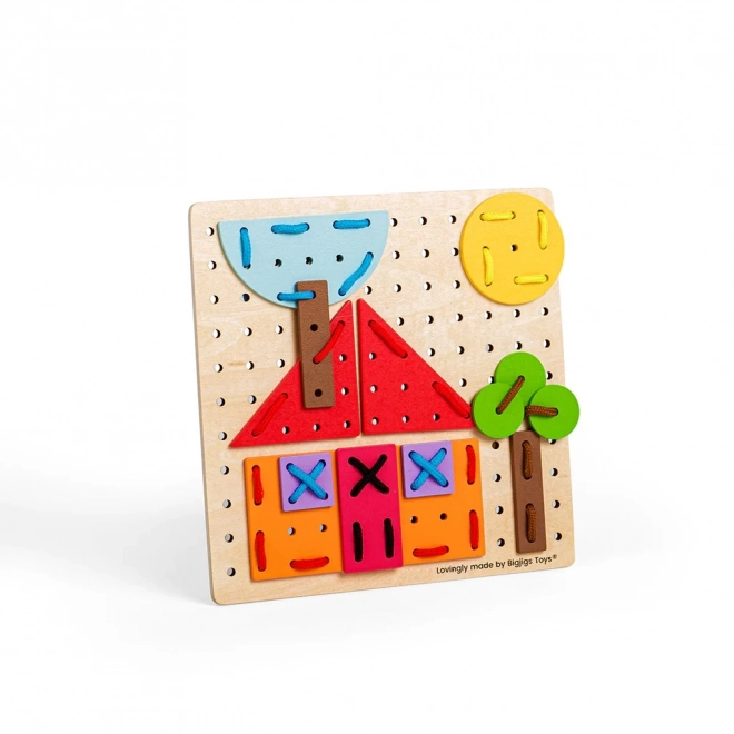 Bigjigs Jouets Jeu de laçage en bois Formes géométriques