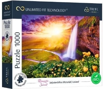 Puzzle TREFL UFT Coucher de soleil romantique : Seljalandsfoss, Islande – 1000 pièces