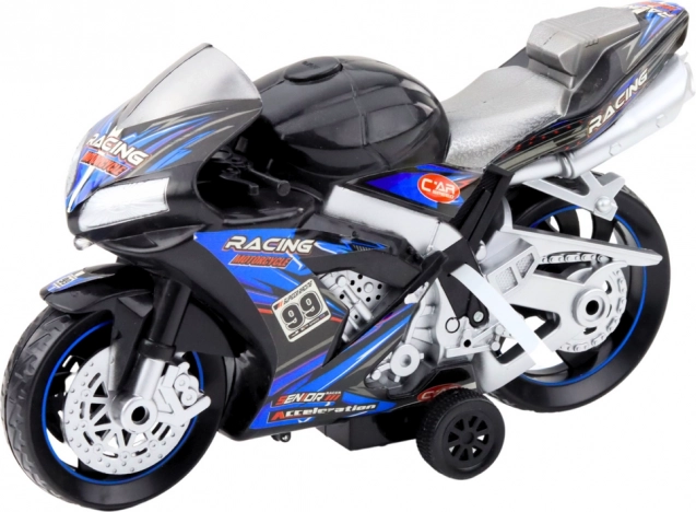 moto de course noir et bleu avec effets lumineux et sonores