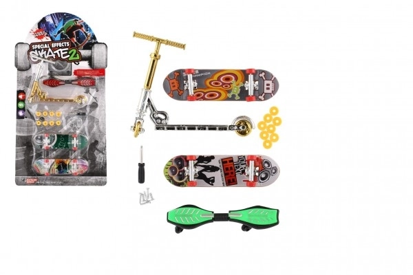 Ensemble de skateboard à visser, trottinette à doigts, waveboard en plastique avec accessoires, mélange de types sur carte 16x30cm