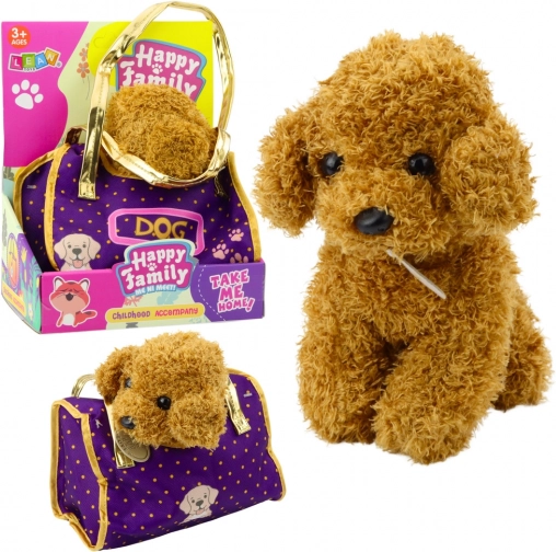 Chiot en peluche dans un sac, marron