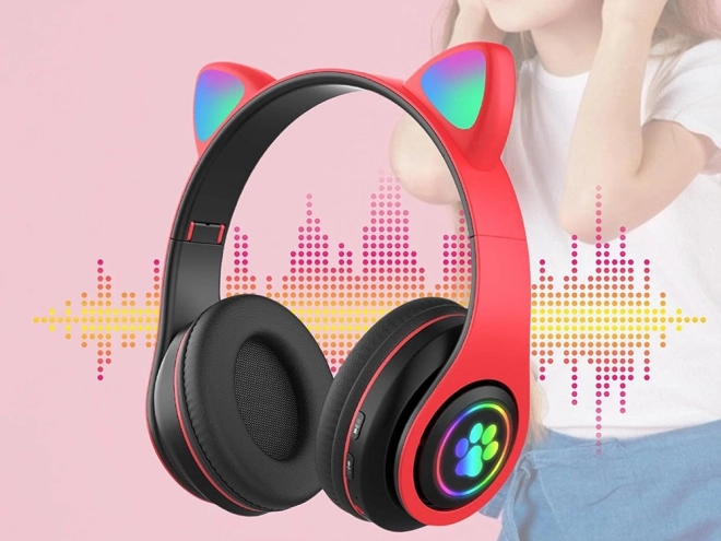 Casque sans fil bluetooth radio fm mp3 oreilles de chat éclairage led