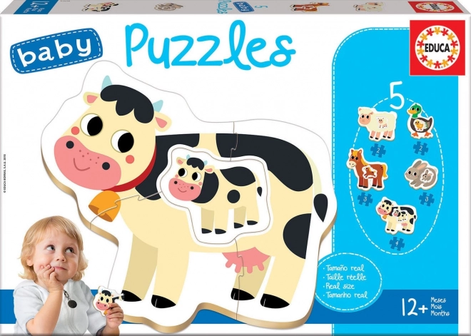 EDUCA Puzzle bébé Animaux de la ferme avec petits 5 en 1 (2-4 pièces)