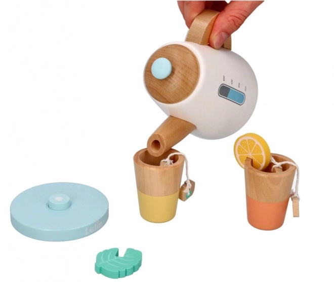 Service à thé en bois avec théière et tasses