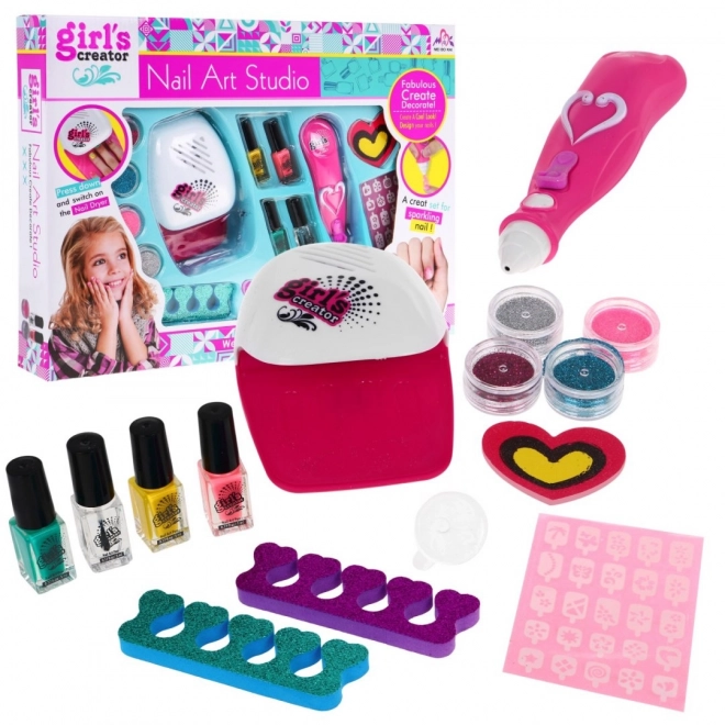 Kit de manucure pour enfants 5+ Appareil à paillettes + sèche-cheveux + accessoires