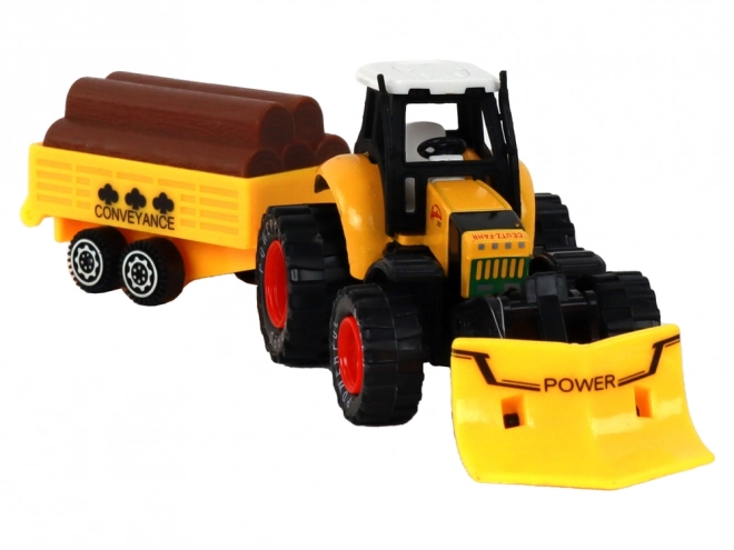 Tracteur avec remorque jaune rouge