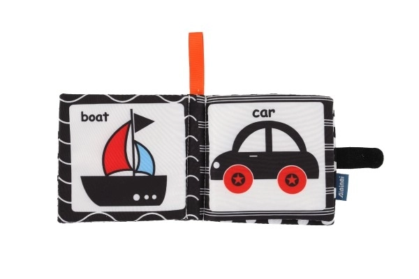 Petit livre doux en tissu 12x11cm 3 types sur carte dans un sac 3m+