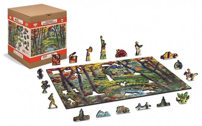 Puzzle en bois chalet dans la forêt 2-en-1