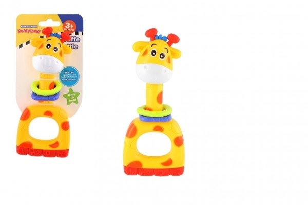 Hochet/mordeur/pouet girafe en plastique 7x16cm sur carte 3m+